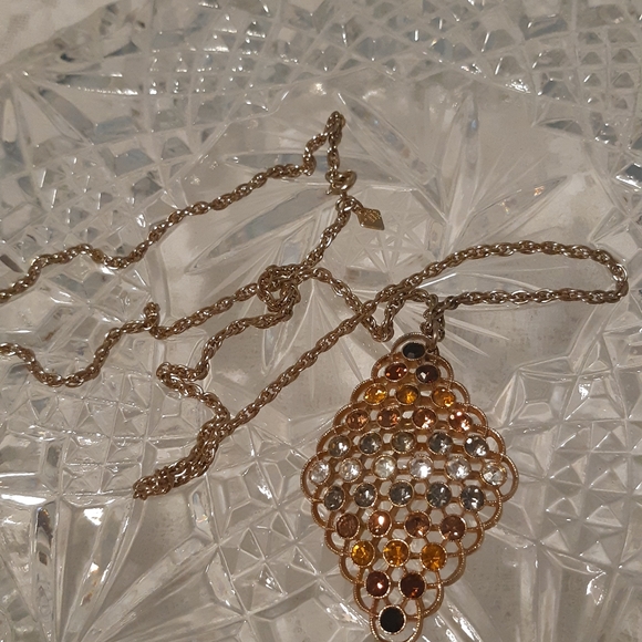 Sarah Coventry Vintage Necklace In Gold Tone With Rhinestones 24" Long Stamped, - Picture 3 of 11